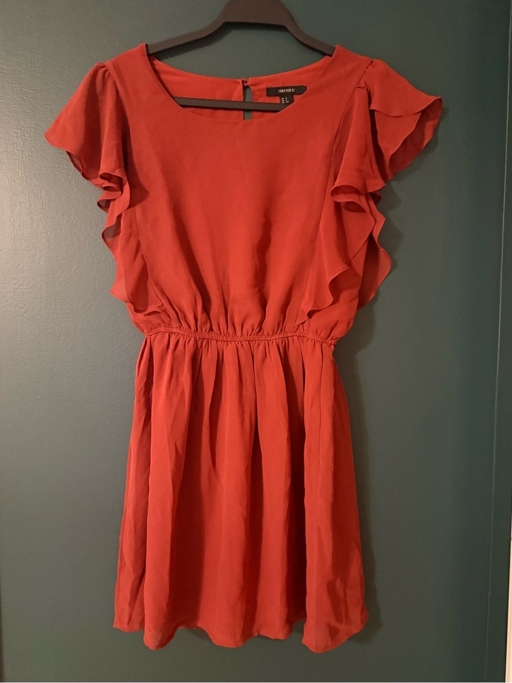 Forever 21 Flutter Sleeve Elastic Waist Dress - Rust Red